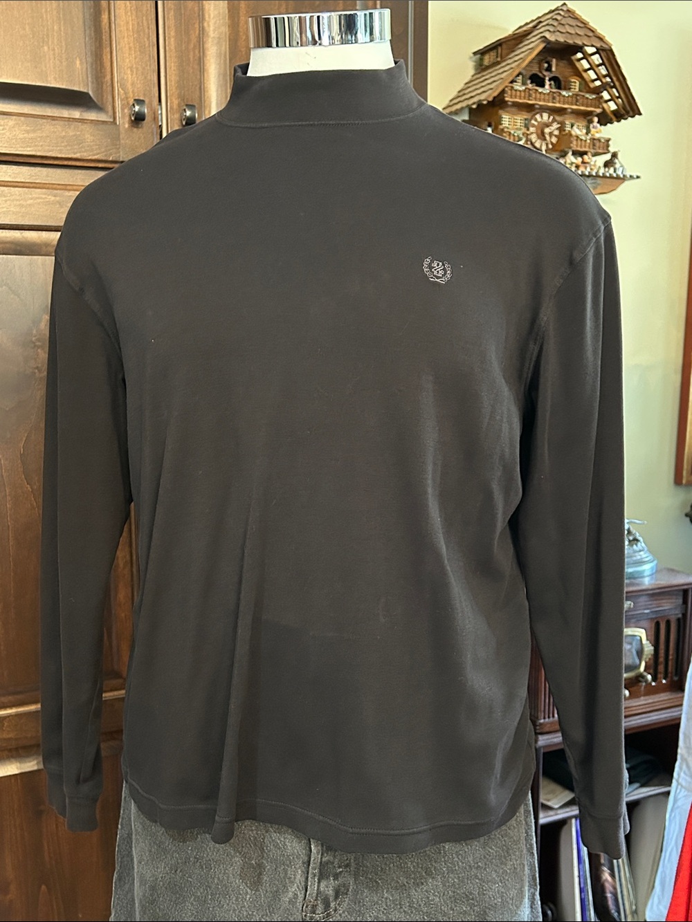 IZOD Sz L Men's Black Long-Sleeve Mock Neck Shirt